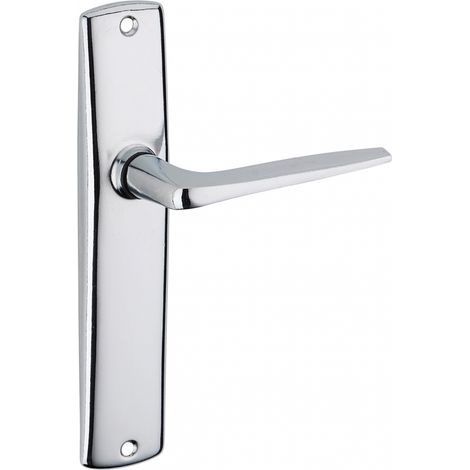 Thirard – Poignée de porte d'entrée à cylindre chromée – Entr'axe 165mm – Acier embouti – Forme bec de cane – Vis métal sécables
