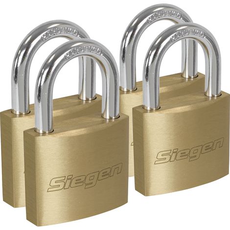 Sealey S0992 Siegen Brass Body Padlock with Brass Cylinder Keyed Alike - Pack of 4