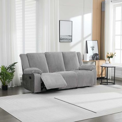 Verona 3 Seater Jumbo Cord Manual Recliner Sofa (Grey) (1/5)