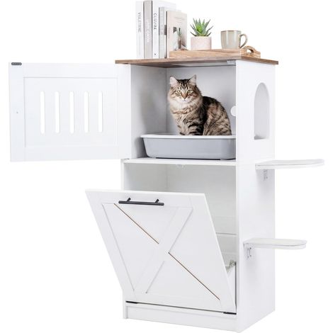 COSTWAY Mobile Lettiera Per Gatti Armadio In Legno Per Gattini Casetta Nascosta Toilette Animali Domestici Cuccia Box Bidone Legno Armadietto Ribaltabile 38 L (1/5)