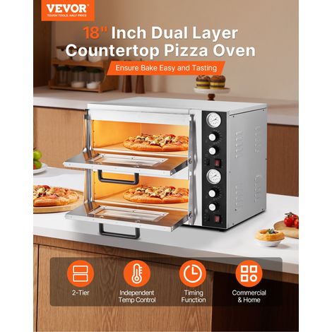 Horno eléctrico comercial de sobremesa VEVOR para pizzas de 40 cm, cuatro perillas + termómetro, doble piso. (1/5)