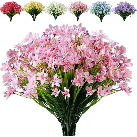 Lot de 8 bouquets de fausses jonquilles résistantes aux UV et aux UV, avec de faux feuillages et de faux lotus en plastique, pour la décoration de mariage, jardin, jardin suspendu, intérieur (porche, (1/5)