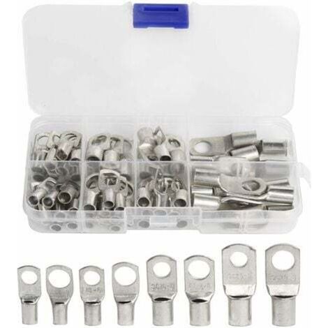 Aiperq 60 Pcs Cosses Électrique Trou boulon en Cuivre Étamé Connecteurs SC à sertir/souder pour câble de 6m㎡ 8m㎡ 10m㎡ 16m㎡ 25m㎡