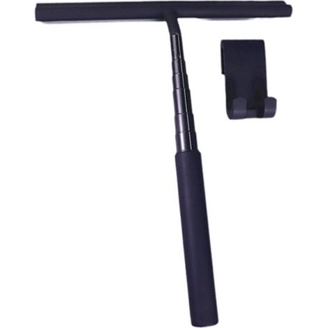 Raclette de douche extensible - Manche télescopique de 97 cm - Aluminium/Silicone - Noir - Avec support - Pour douche, fenêtre, miroir, carrelage, voiture