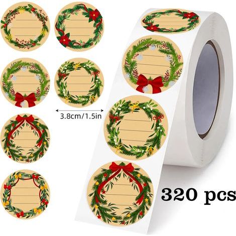Papier kraft circulaire autocollant de Noël, grand format (3,8 cm), 320 feuilles/rouleau, pour décorations et pâtisseries. (1/5)