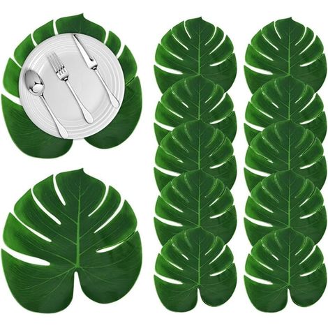 Décorations de feuilles de palmier tropical, lot de 12 feuilles artificielles de monstera pour fête. (1/5)