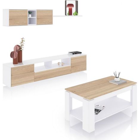 Pack salón con mesa de centro Kenzo Plus V1 Blanco Artik (Blanco Mate) - Roble Canadian (ancho) x 46cm (alto) (1/5)