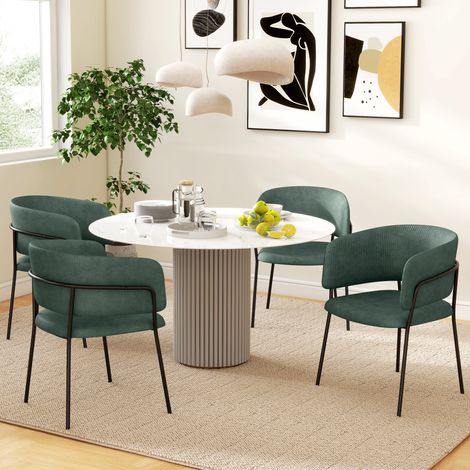 Lot de 2 chaises de salle à manger capitonnées, revêtement en velours vert et acier, 57x53x73 cm (1/5)