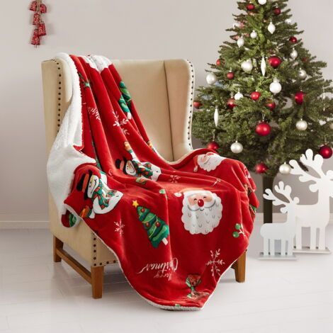 Couverture Sherpa de Noël 130 x 160 cm, couverture polaire confortable super douce avec imprimés sur le thème des vacances, décoration d'intérieur chaude et confortable pour literie d'hiver, (1/5)