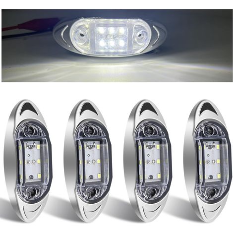 4pcs Feux de Gabarit Blanc, 6LED 3.8 Inch 12V 24V Feu de Gabarit Remorque Arrière Avant Indicateur Latéraux avec Lunette Chromée pour Camion Remorque Van Bus Bateau (1/5)