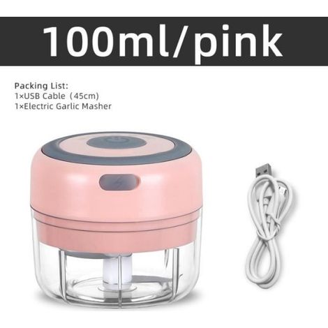 Mini broyeur électrique durable,coupe-légumes,hachoir à piment,accessoires de cuisine,charge USB,100 ml,250ml- 100ml Pink