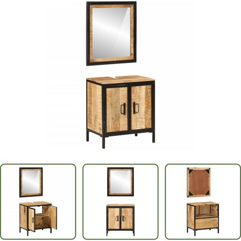 vidaXL Spiegel - 2-tlg. Badmöbel-Set Eisen und Massivholz Mango (1/5)