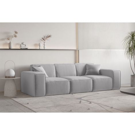 Sofa Designersofa CELES PREMIUM 3-Sitzer in Stoff Opera Velvet Hellgrau (1/3)