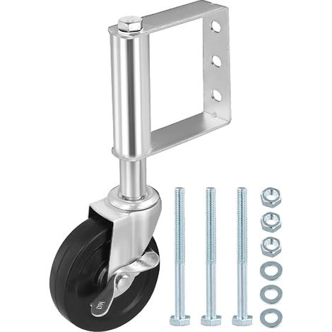 Roue pour Portail à Ressort, Ressort de Roue de Porte en Caoutchouc, Roulettes à Ressort avec Frein, Roue de Portail pour Portails Robustes Clôture de Cour, 10,2cm, Capacité de Charge de 100KG (Argent (1/5)