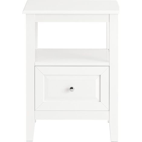SoBuy Comodino letto con 1 cassetto e un scomparto aperto Tavolino da salotto o soggiorno Tavolino telefono Bianco 45x35x60cm FBT131-W
