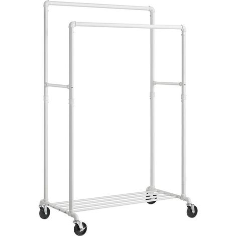Portant à vêtements en acier blanc avec double tringle et étagère de rangement 100 x 59 x 162 cm design industriel chambre buanderie (1/2)