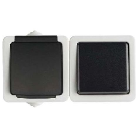 Interrupteur unipolaire Tekno + prise avec obturateur de contact 10AX/16A 250V gris IP54 25358 (1/4)