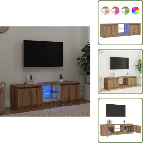 vidaXL Meuble TV avec lumières LED chêne artisanal bois d'ingénierie