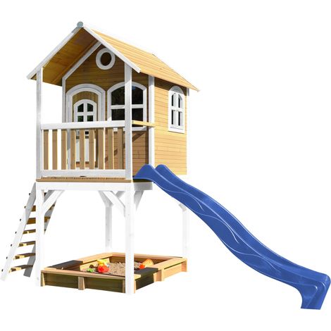 Axi Sarah Maison Enfant Avec Bac À Sable & Toboggan Bleu Aire De Jeux Pour L'Extérieur En Marron & Blanc Maisonnette / Cabane De Jeu En Bois Fsc (1/5)