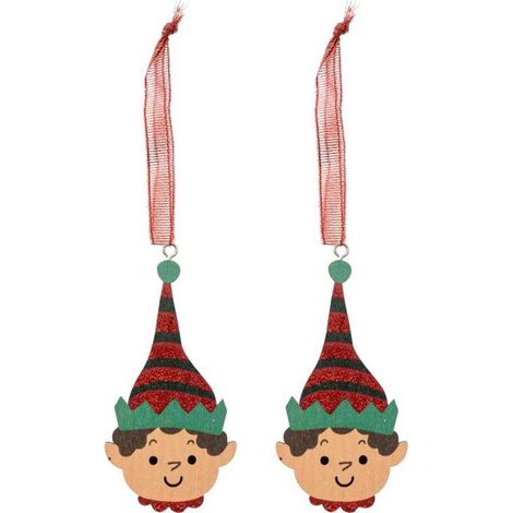 Paris Prix - Lot De 2 Sujets De Noël tête De Lutin 11cm Multicolore