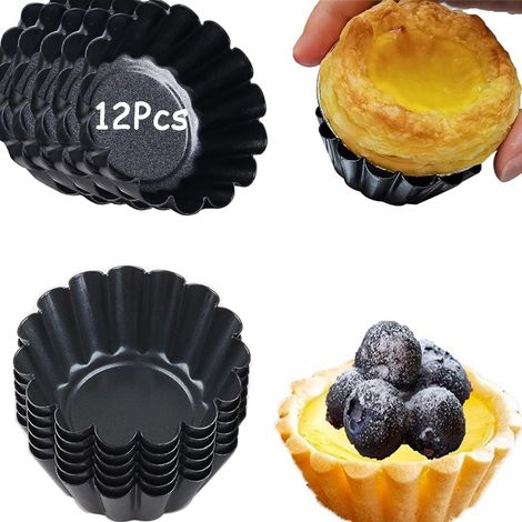 RICHSC-PAN - Moldes para tartaletas de huevo, 12 moldes antiadherentes, moldes para minitartaletas de 7,6 cm (3 pulg.), diámetro de la tapa: 4,3 cm (1,7 pulg.), diámetro de la base: 2,3 cm (0,9 pulg.) (1/5)