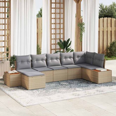 Conjunto de sofá de jardín 7 pcs Beige ratán sintético vidaXL (1/5)