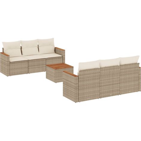 Set Divani da Giardino 7 pz con Cuscini Beige in Polyrattan vidaXL (1/5)