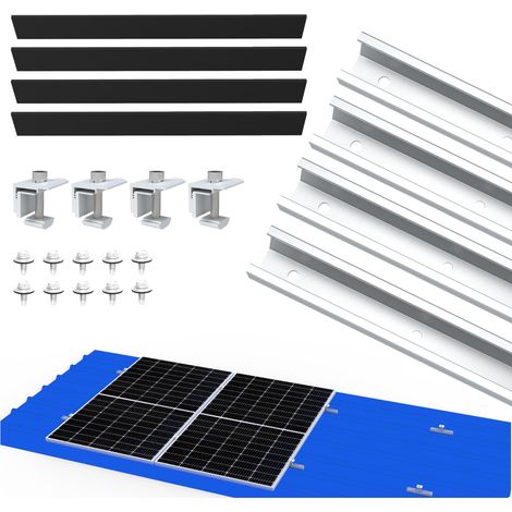 Nuasol – Kit de montage pour panneaux solaires sur toiture tôle trapézoïdale – Aluminium AL6005-T5 – Charge vent max 30 m/s – 4 rails 200 mm (1/5)