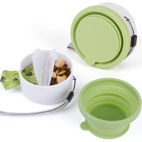 3-in-1 Foldable Dog Bowl Set with Poop Bags Small Collapsible Portable Dog Bowl with Lid and Hanging Rope Silicone Food Water Leakproof Non Slip for Food and Water (1/5)