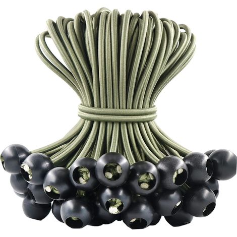 Tendeur Sandow, Lot de 30 Tendeurs de Bâche avec Boule Tendeurs en Caoutchouc Boucles de Tente en Caoutchouc pour Bâches Tente Bannière Filet Gazebos, Armée Verte (1/5)