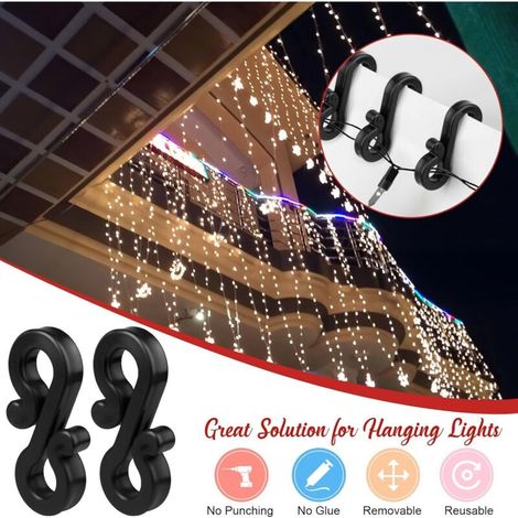 Suspensions pour guirlandes lumineuses d'extérieur, 30 pièces, mini crochets en S noirs en plastique pour guirlandes lumineuses de Noël (1/4)