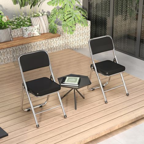 2er-Set Klappstühle für drinnen und draußen, bequemer Klappstuhl aus Kunstleder und Metall, für Garten, Esszimmer, Büro oder Konferenz – Schwarz, 45 x 46 x 82 cm (1/5)