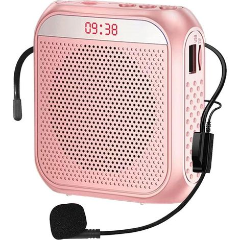 (Rouge) Mégaphone portable avec microphone filaire, écouteurs et système d'amplification rechargeable. (1/5)
