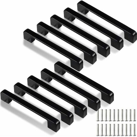 Tiradores de cocina de 128 mm, 10 tiradores negros para armarios de cocina, puertas, cajones y alacenas (con tornillos).