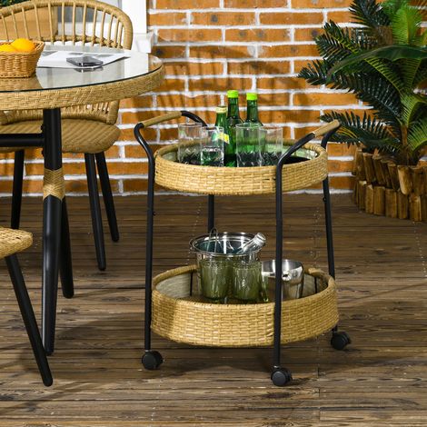 meuble rangement mobile rotin 2 niveaux 50 cm jaune OKMYHOME (1/5)