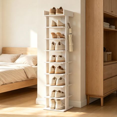 Zapatero de 9 estantes de aglomerado blanco 30 x 30 x 128,4 cm OKWISH (1/5)