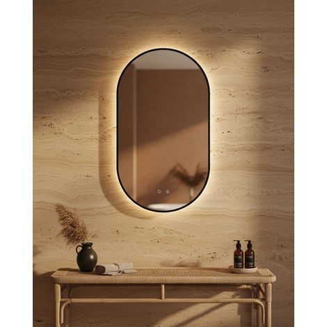 Exagonshop Specchio 90x50 retroilluminato 3 Led nero opaco Pisa