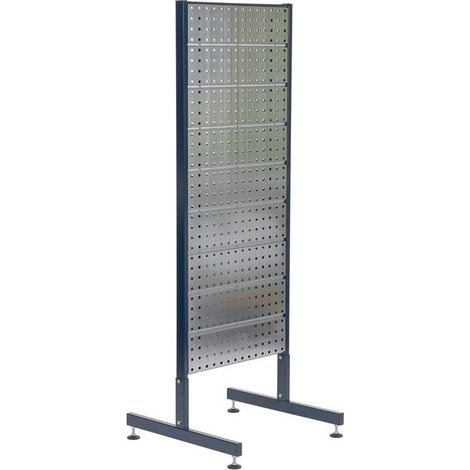 Soporte doble con 6 placas perforadas en ambos lados con ganchos para herramientas