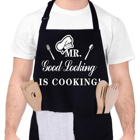 HONORNIC - Tablier de cuisine professionnel, tablier de chef style bavette avec deux poches, ajustable.