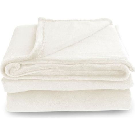 Couverture Plaid - Microfibre Polaire - 200 x 220 cm - Crème - Douce et Pratique