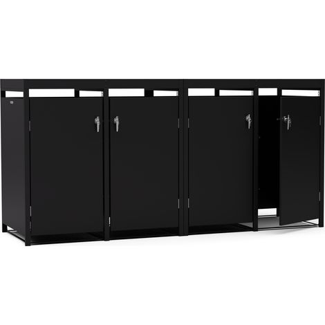 Blumfeldt BinSafe - Cassetta per 4 bidoni dei rifiuti fino a 240 L, resistente alle intemperie, con lucchetto, tetto piantumabile, in acciaio galvanizzato (1/5)