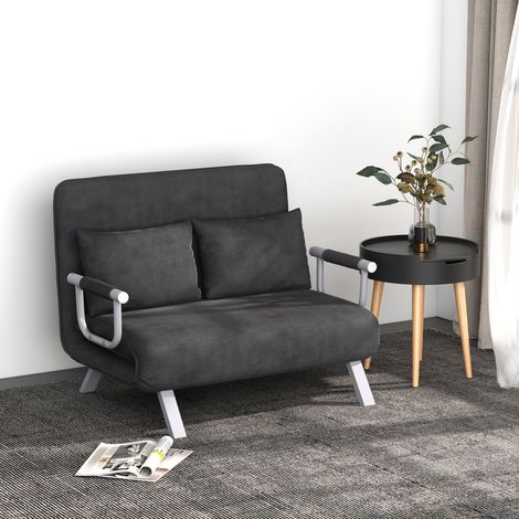 Canapé convertible 2 posti in similcamoscio grigio, struttura in metallo, schienale regolabile, 111x80x78 cm
