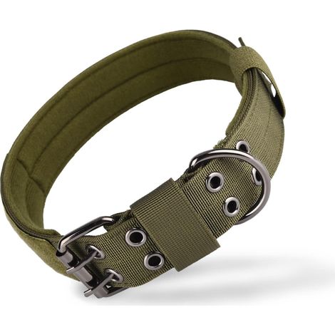 Collier tactique robuste pour chien avec anneau en D réglable en métal et doublure épaisse pour chiens de taille moyenne et grande (1/5)