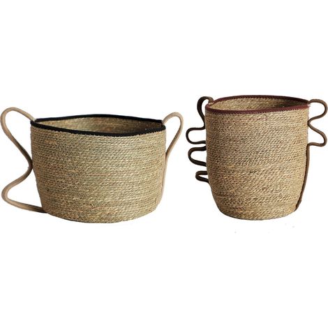 Panier Boho Chic en Fibre Naturelle - Beige naturel avec nuances noir (1/5)