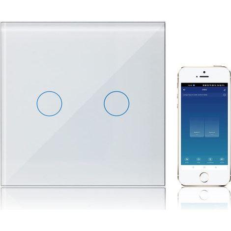 WiFi Smart Touch Switch Alexa Google Assistant Compatible 2 Gang 1 Way, Wall Light Switch Tuya Smart Life App Intelligent Control (1/5)