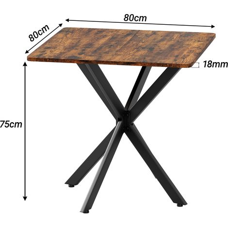 Table d’appoint industrielle carrée,design X,plateau bois et pieds métalliques,80x80x75 cm. Pour salon,chambre et bureau,marron.