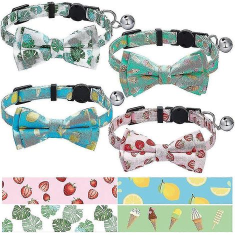 4pcs Cat Collar Adjustable Cat Summer Elements Collar Safety Breakaway Kitten Collars With Bowknot (1/3)