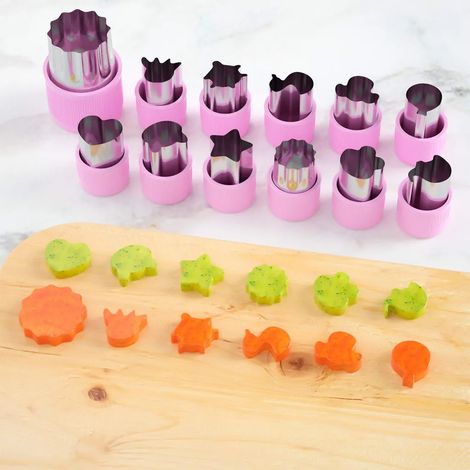 12 Stück Keksform Edelstahl Gemüse Obstform Tierform Gemüseform Keksform Gemüseform Kindersicherer Griff (Grün/Rosa)