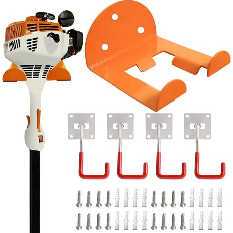 1 pack de crochets lourds pour garage avec 4 packs de crochets réglables pour support mural pour outils électriques, crochet pour coupe-bordure, taille-haie, mur de garage (1/5)