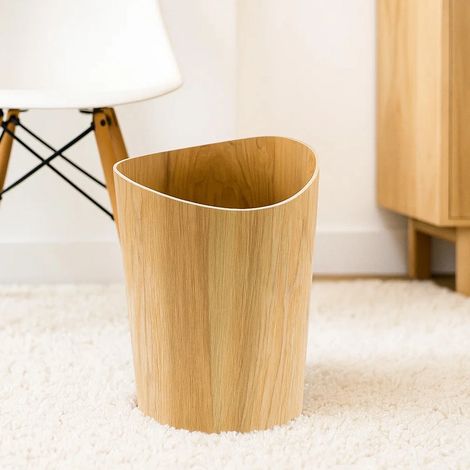 Waste Paper Bin Wooden Paper Basket Wood Trash Can Paper Bin Wastebasket for Office,Bathroom, Kitchen, Home Office, Craft Room (Brown)